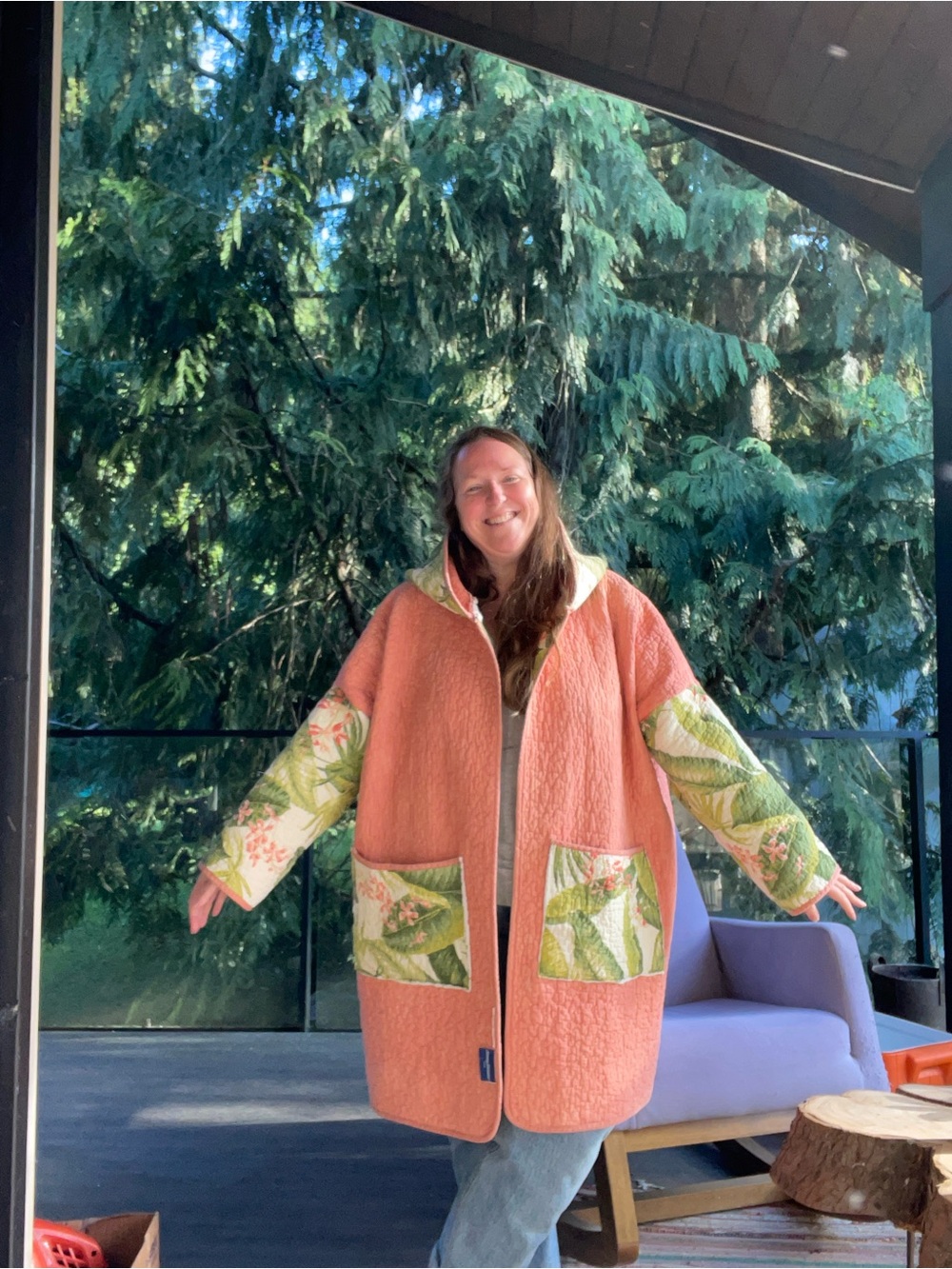 Handmade quilted palm tree super soft jacket OS